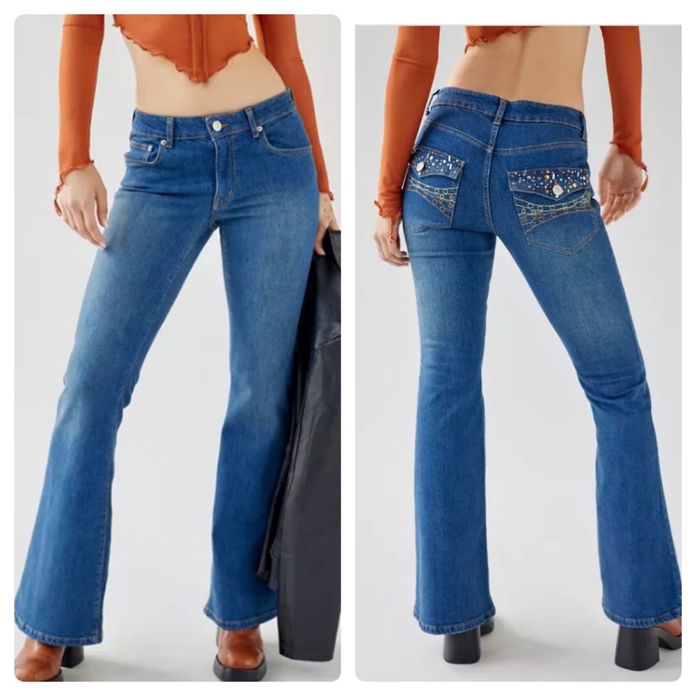 Urban Outfitters BDG Low Rise Flare Jeans Embellished Pockets Size 37(20 approx)